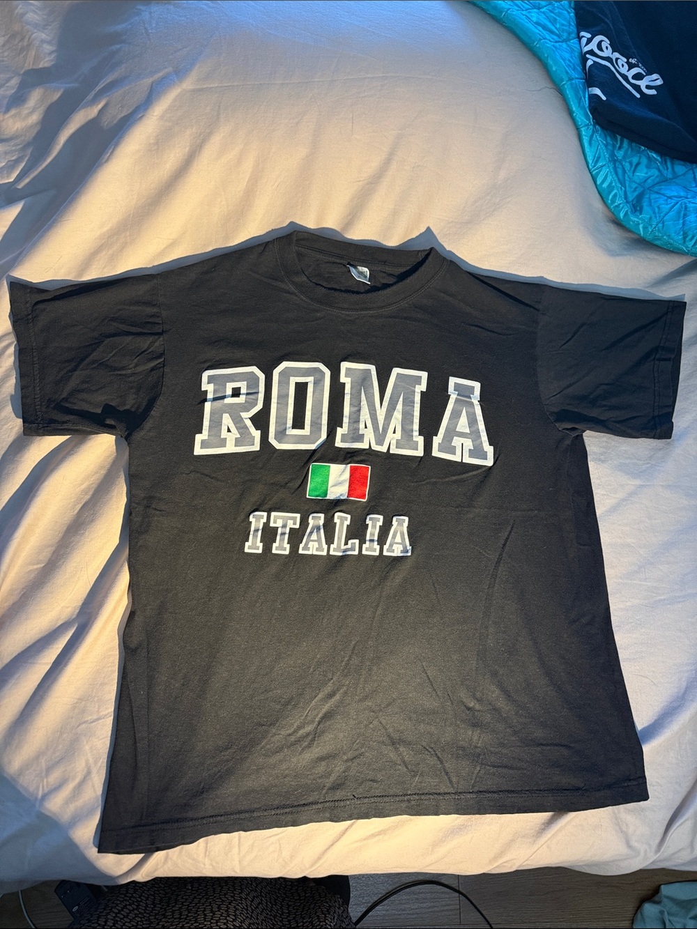 ROMA Italia Black Graphic Tee with Italian Flag